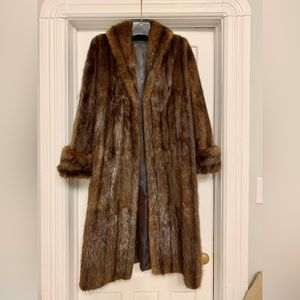 Vintage Mink Fur Coat Dark Brown Women's Full Length Overcoat Couture Winter